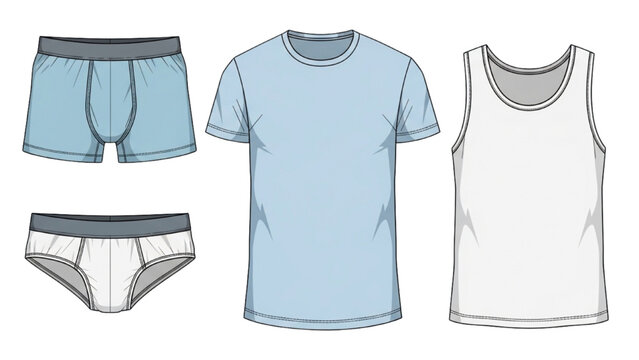 Illustration shows clothing items including underwear and casual tops