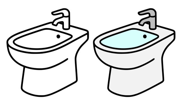 Bidet minimalist icon, in line art and colored design, for coloring page