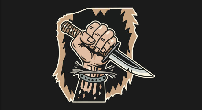 Fist holding dagger illustration on black background