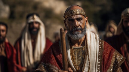 Obraz premium Before his transformation, Saul fiercely persecutes the early church, pursuing believers with zeal and determination across Jerusalem. 