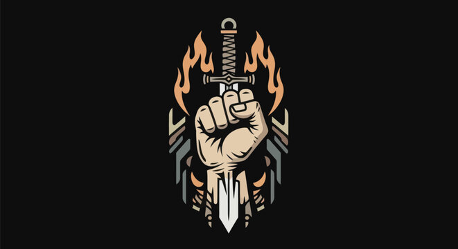 Fist holding sword illustration