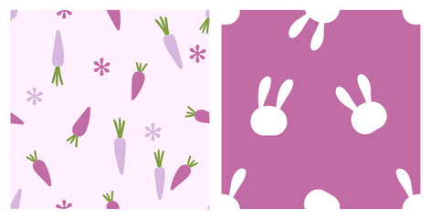 Carrot and bunny ears seamless pattern pastel purple cute background design. © Thanawat