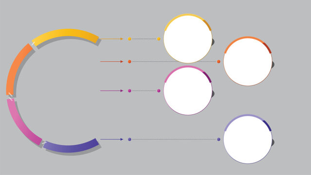 Modern infographic template with 4 steps, colorful circular diagram for business presentation, creative flow chart with gradient elements and copy space