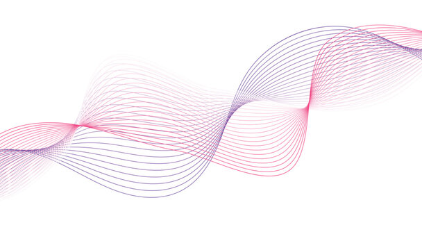 Abstract Pink and Purple Gradient Wave Line Art on White Background, Elegant Smooth Interlocking Curved Lines Ribbon Vector Illustration for Luxury Branding, Modern Presentation, and Creative Web Bann