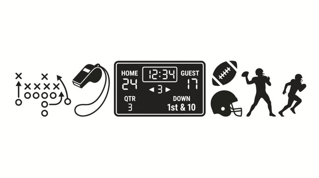 Set of American Football Icons and Elements Vector Illustration.