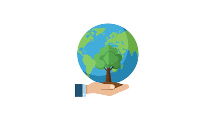 Fototapeta premium Hand holding Earth with growing tree, representing environmental care and sustainability.