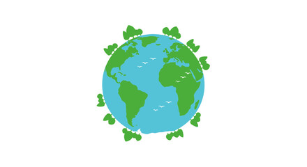 Obraz premium Green planet earth with trees and birds, eco friendly concept illustration