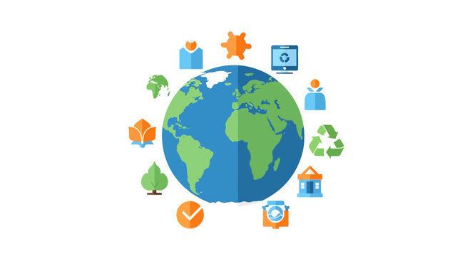 Global Sustainability Icons Around Earth Globe - Eco-Friendly Concept