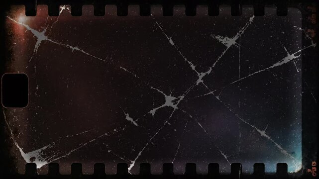 : Damaged film frame overlay with alpha channel in Apple ProRes 4444, transparent isolated border, vintage scratched texture, seamless loop, ready for editing