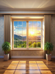 Fototapeta premium Room With Large Window and Potted Plants