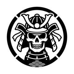 Fototapeta premium Samurai skull in circular crest emblem