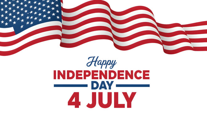 Waving American Flag Above Happy Independence Day 4 July Text image