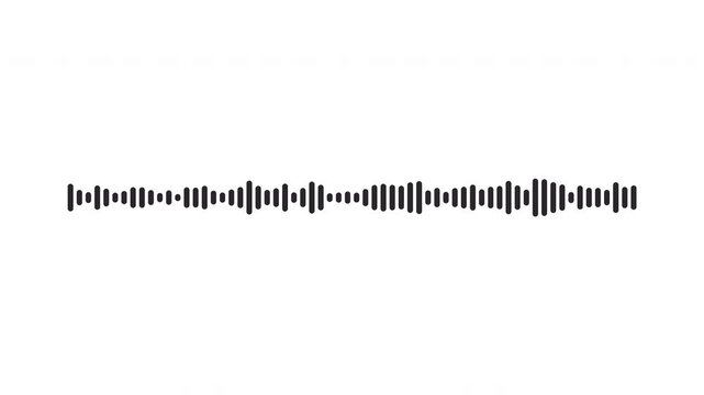 Smooth voice waveform animation, black line audio wave visualization voice record, white background equalizer motion, digital audio spectrum visualizer, podcast branding loop, 4k