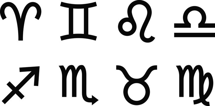 Zodiac Astrology Signs Vector Icon Set, aries taurus gemini cancer leo virgo libra scorpio sagittarius capricorn aquarius pisces symbols