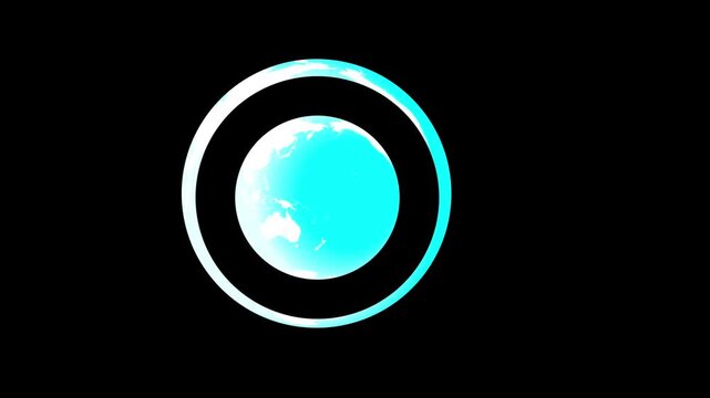 Transparent sphere. Continents highlighted in Cyan rotating on planet earth