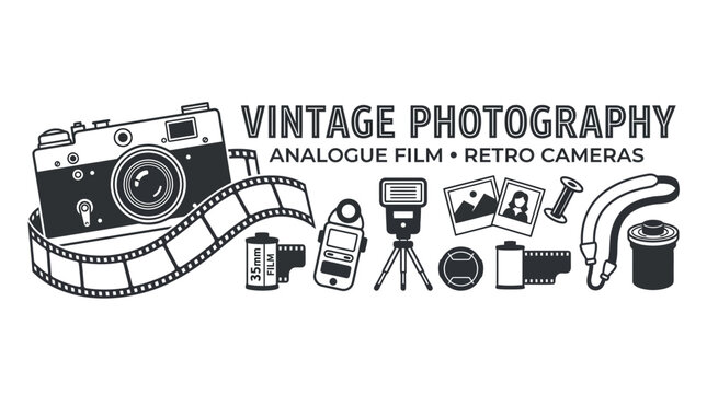 Vintage Photography Equipment and Retro Camera Gear Illustration.