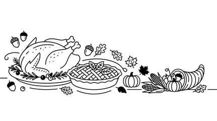 Thanksgiving dinner food elements outline illustration. © Muhammad Rezki