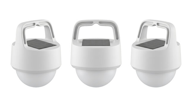 Set of 3 multi-angle views of white smart dome security surveillance camera electronic device, transparent background, 8K, PNG
