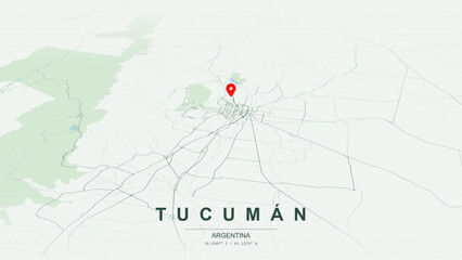 Naklejka premium Modern minimalist vector map of San Miguel de Tucumán, Argentina. High-quality scalable illustration of Tucumán city grid, Río Salí river corridor for posters and design.