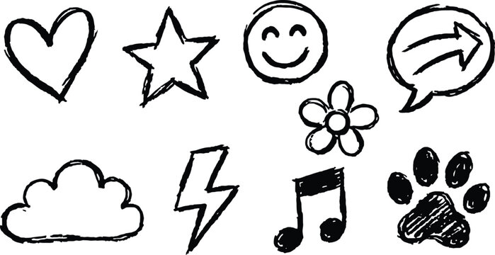 Hand-Drawn Doodle Icon Pack, Cute Sketch Elements, Scribble Vector Set