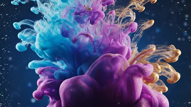 Abstract Colorful Ink Cloud Explosion Underwater Motion Background.