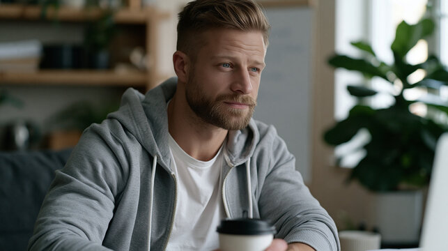Remote startup founder video-calling an investor from a modest apartment, spring light flooding in, but visible behind them is a whiteboard tracking dangerously low runway weeks,