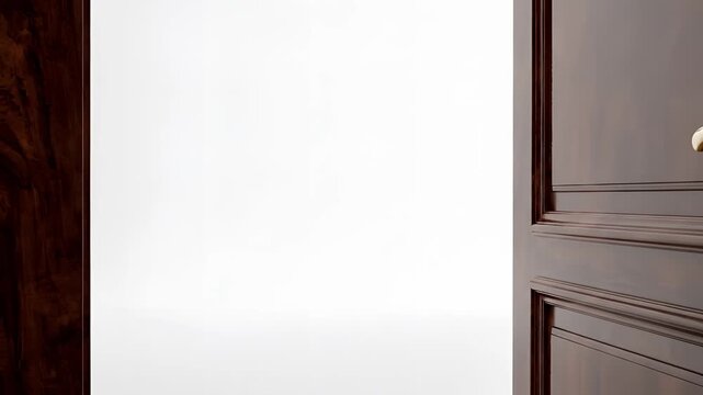 Elegant Dark Wood Doors Open to Bright White Space.