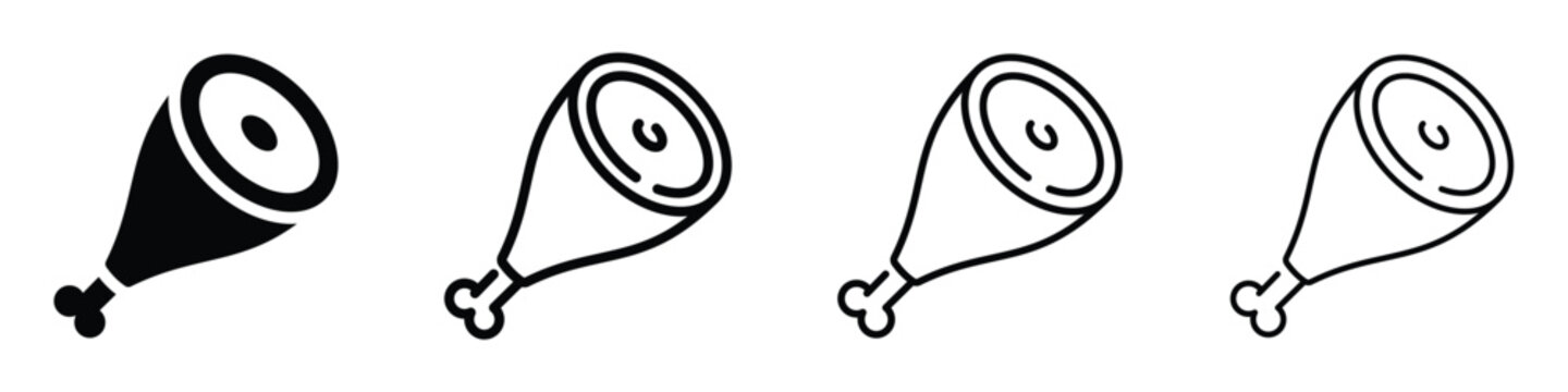Set of four ham hock icons, including solid black and outline styles