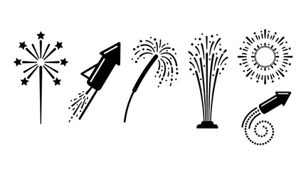 Obraz premium Collection of Fireworks Icons and Symbols for Celebrations and Holidays
