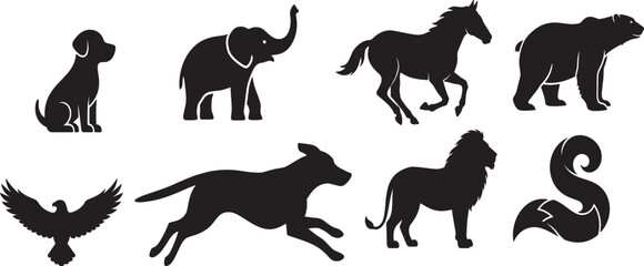 Black silhouettes of various animals on white background © Mohammadimam