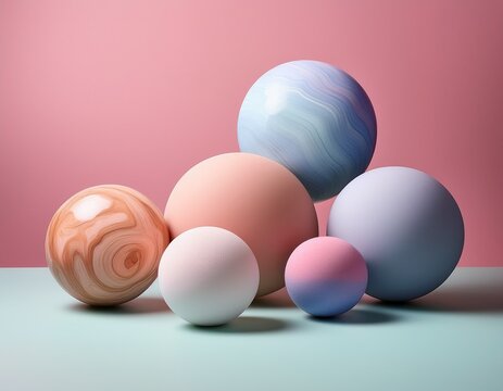 abstract stone spheres soft colorful spheres in a pastel palette are suspended against a minimalist backdrop these smooth fluid forms evoke a sense of calm and visual delight