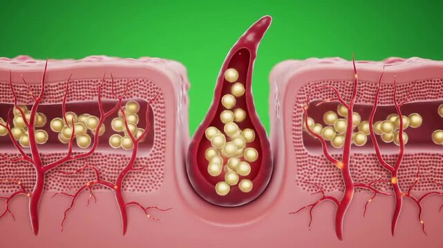Detailed Anatomical Representation Of Lipid Droplet Absorption In Blood Vessels With Green Background For Clarity And Education
