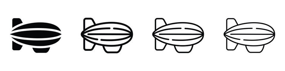 Set of four airship icons in black and white outline and solid fill styles © LOBSTER LARRY