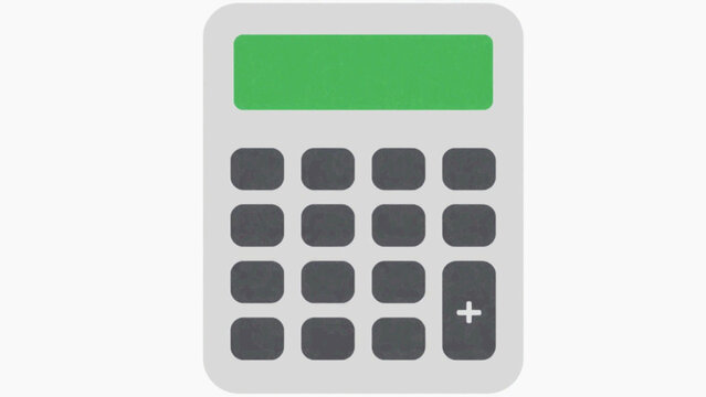 Calculator icon with green screen and gray buttons flat vector illustration isolated on white background, finance math accounting education and business concept