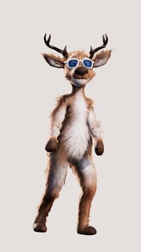 Funny Dancing Reindeer in Sunglasses on White Background &ndash; 4K 60fps 3D Animation