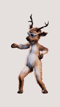 Funny Dancing Reindeer in Sunglasses on White Background &ndash; 4K 60fps 3D Animation
