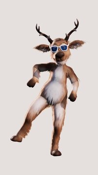Funny Dancing Reindeer in Sunglasses on White Background &ndash; 4K 60fps 3D Animation