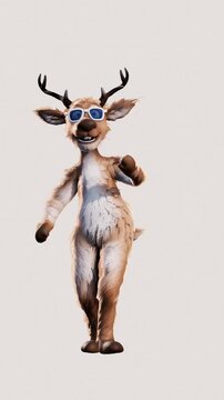 Funny Dancing Reindeer in Sunglasses on White Background &ndash; 4K 60fps 3D Animation
