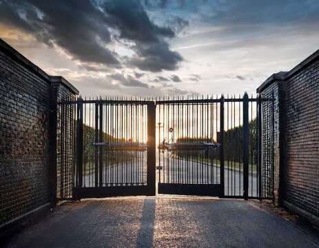an open prison gate offering a glimpse of the unknown outside