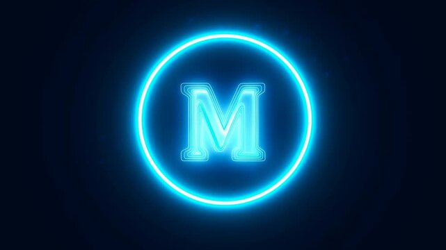 Glowing Neon Letter M in Blue Circle