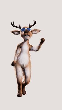 Funny Dancing Reindeer in Sunglasses on White Background &ndash; 4K 60fps 3D Animation