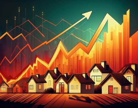 a graph showing skyrocketing inflation rates overlaid on a background of struggling households illustrating economic hardship