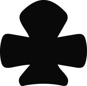 A solid black silhouette of a stylized four-armed pattee cross or curved emblem shape with flared, rounded ends, minimalist graphic vector illustration