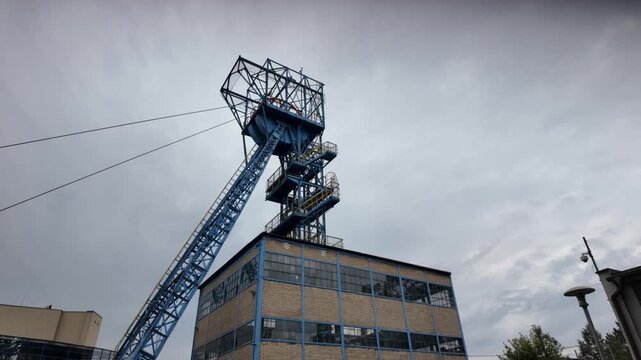 Zabrze, Poland 16 September 2025 the iconic blue headframe of the historic Guido Mine in Zabrze, Poland. I industrial heritage, history, and travel content