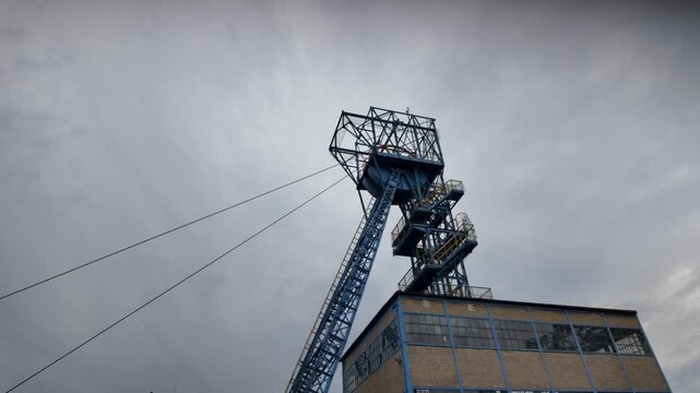 Zabrze, Poland 16 September 2025 the iconic blue headframe of the historic Guido Mine in Zabrze, Poland. I industrial heritage, history, and travel content