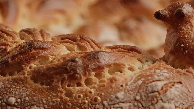 Closeup of a Rustic Loaf of Bread with a Decorative Bird Shape.