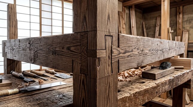 woodworking techniques, intricate japanese joinery showcasing stunning wood details and craftsmanship