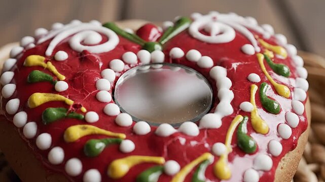 Heart Shaped Gingerbread Cookie with Royal Icing Decoration.