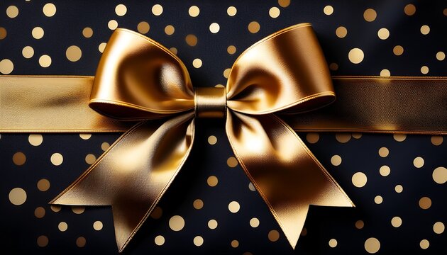 elegant black and gold ribbon bow on polka dot background perfect for gift wrapping or decoration this stylish design adds touch of sophistication to any occasion