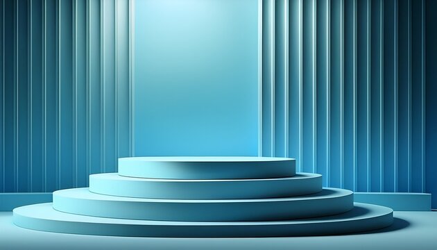 beautiful minimalistic light blue background for product presentation with podiums on different tiers